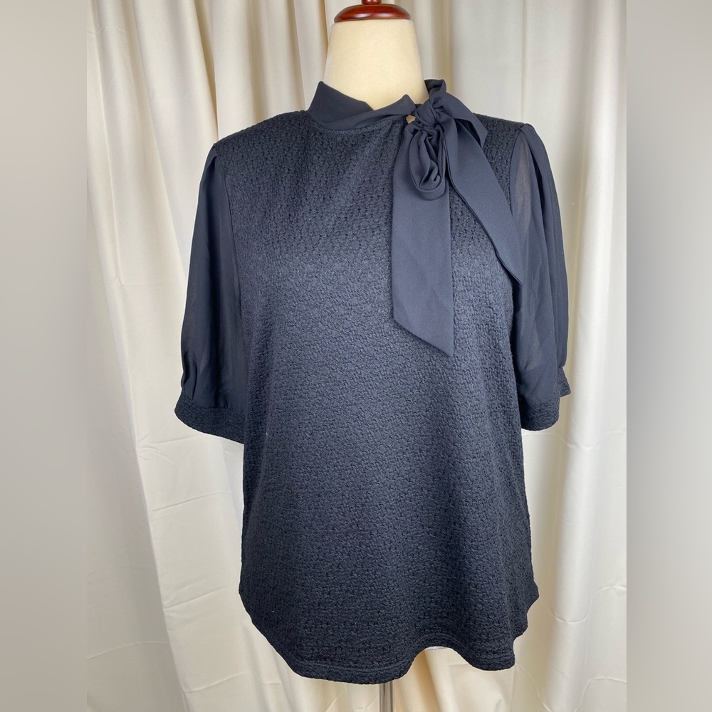 Cable & Gauge Black Blouse with Bow Accent